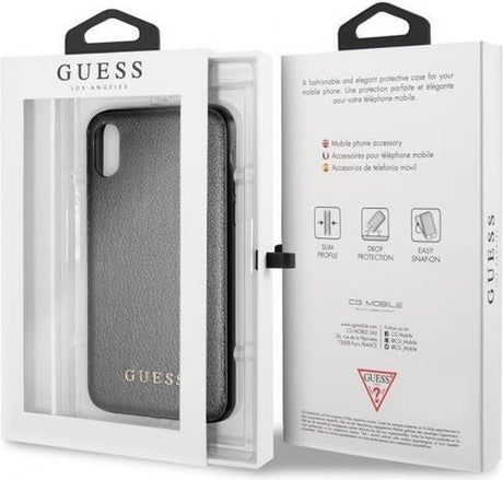 Луксозен Кожен Калъф за iPhone XR, Guess Leather Case, Черен (3)