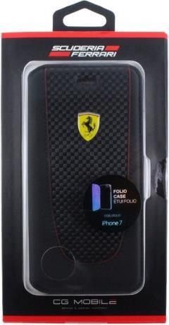 Луксозен Кожен Калъф за iPhone SE 2022/2020 8/7, Ferrari Leather/Carbon Book Case, Черен (4)
