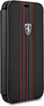 Луксозен Кожен Калъф за iPhone XS/X, Ferrari Leather Book Case, Черен
