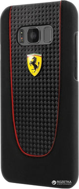Луксозен Кожен Калъф за Samsung S8 Plus, Ferrari Leather/Carbon Case, Черен