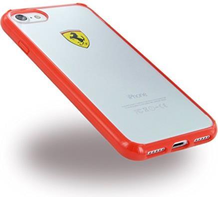 Луксозен Хибриден Калъф за iPhone SE 2022/2020 8/7, Ferrari Hybrid Soft Case, Прозрачен/Червен (2)