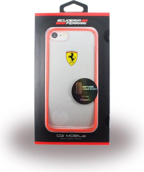 Луксозен Хибриден Калъф за iPhone SE 2022/2020 8/7, Ferrari Hybrid Soft Case, Прозрачен/Червен (3)