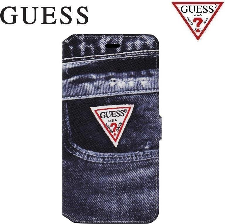 Луксозен Кожен Калъф за iPhone 6/6s Plus, Guess Denim Jeans Book Case, Син