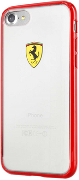 Луксозен Хибриден Калъф за iPhone SE 2022/2020 8/7, Ferrari Hybrid Soft Case, Прозрачен/Червен