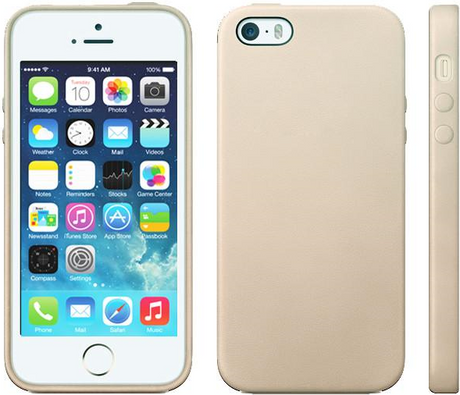 Оригинален Кожен Калъф за Apple iPhone SE/5s/5, Leather Case, Бежов