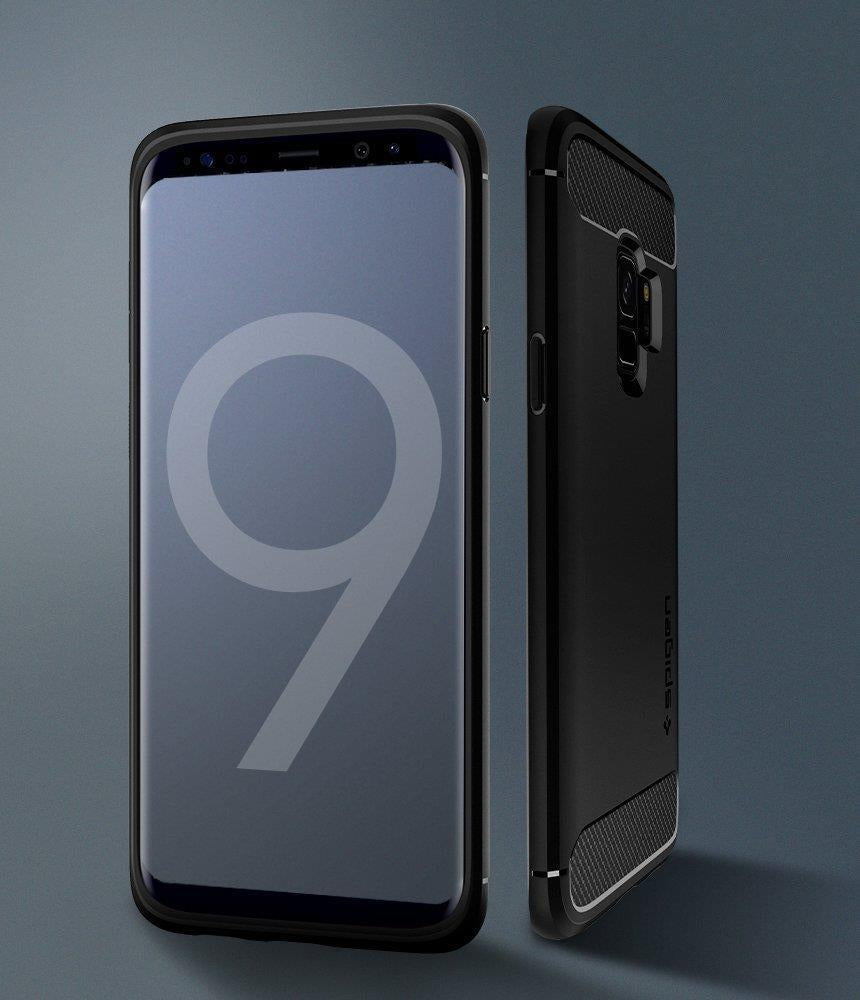 Противоударен Силиконов Калъф за Samsung S9, Spigen Rugged Armor Case, Черен (3)