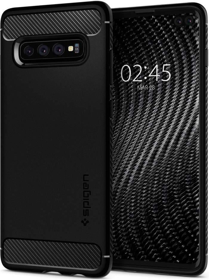 Противоударен Силиконов Калъф за Samsung S10 Plus, Spigen Rugged Armor Case, Черен