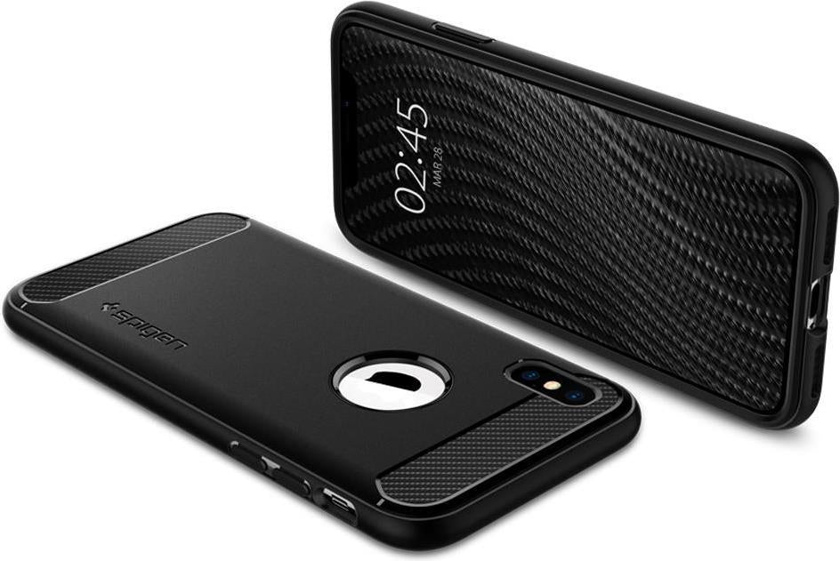 Противоударен Силиконов Калъф за iPhone XS/X, Spigen Rugged Armor Case, Черен (6)
