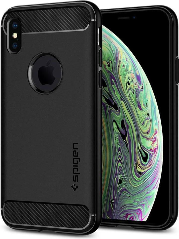 Противоударен Силиконов Калъф за iPhone XS/X, Spigen Rugged Armor Case, Черен
