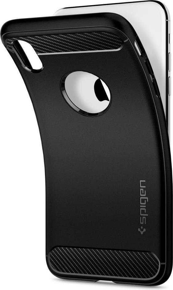 Противоударен Силиконов Калъф за iPhone XS Max, Spigen Rugged Armor Case, Черен (3)