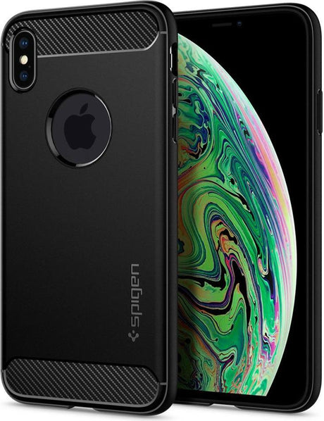 Противоударен Силиконов Калъф за iPhone XS Max, Spigen Rugged Armor Case, Черен (5)