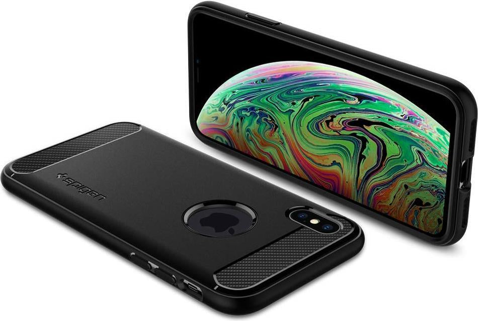 Противоударен Силиконов Калъф за iPhone XS Max, Spigen Rugged Armor Case, Черен (7)