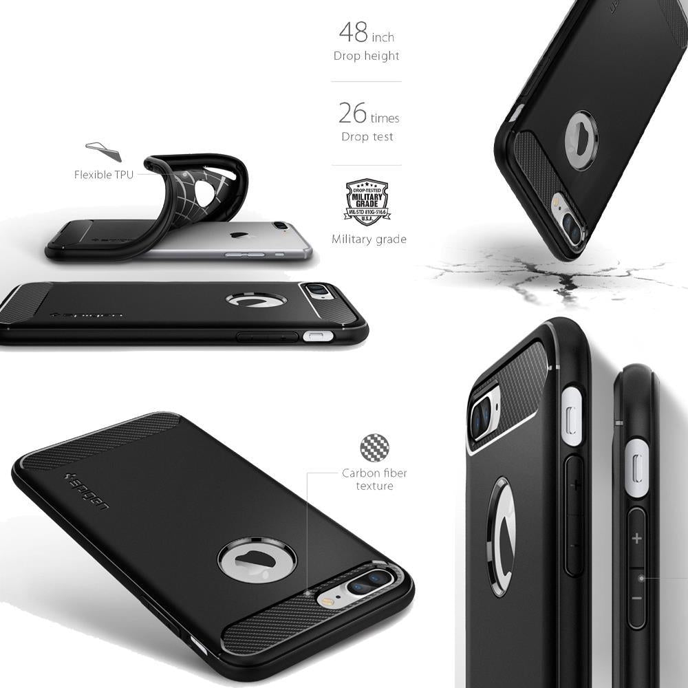 Противоударен Силиконов Калъф за iPhone 8/7 Plus, Spigen Rugged Armor Case, Черен (4)