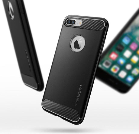 Противоударен Силиконов Калъф за iPhone 8/7 Plus, Spigen Rugged Armor Case, Черен (6)