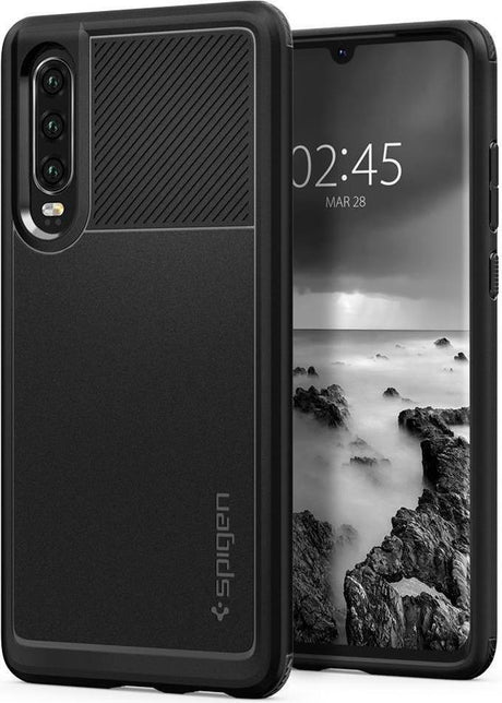 Противоударен Силиконов Калъф за Huawei P30, Spigen Rugged Armor Case, Черен
