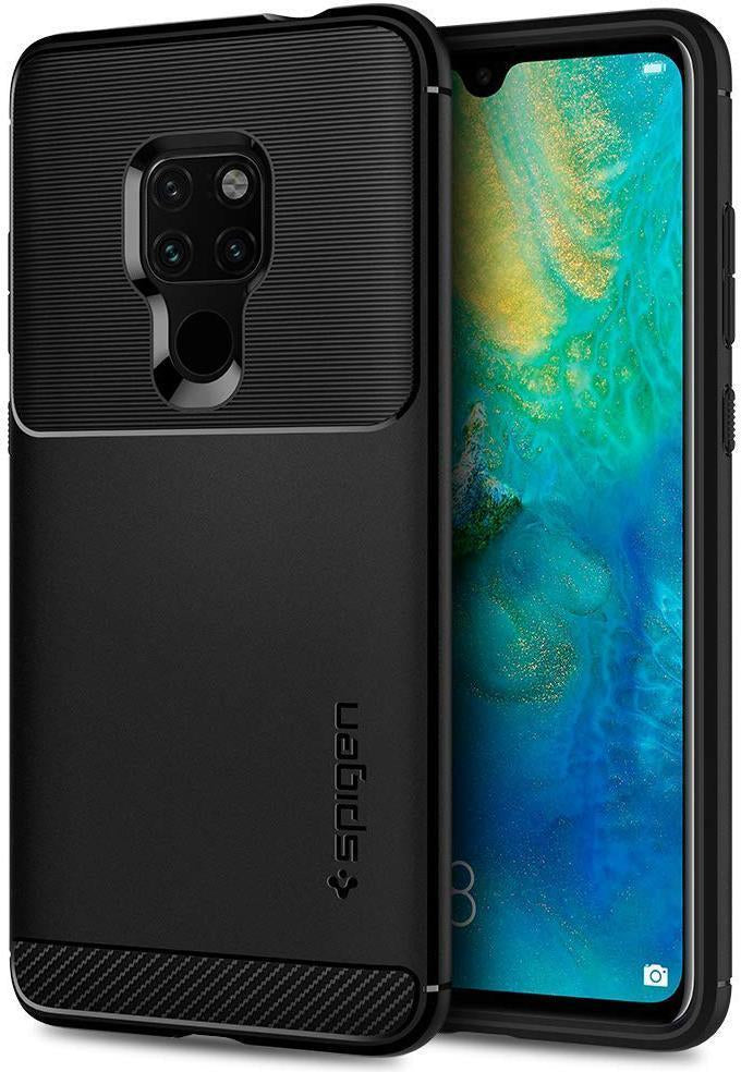 Противоударен Силиконов Калъф за Huawei Mate 20, Spigen Rugged Armor Case, Черен