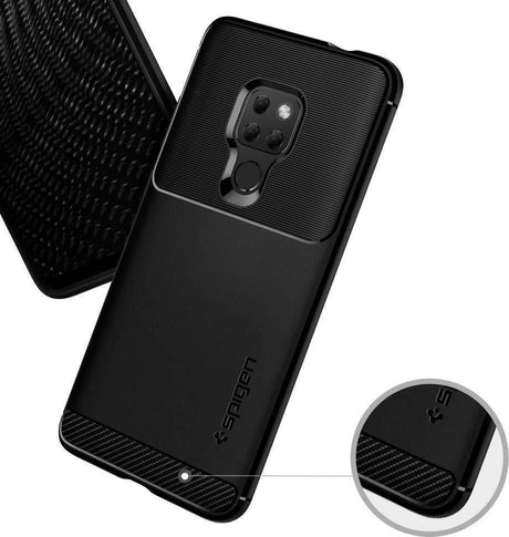 Противоударен Силиконов Калъф за Huawei Mate 20, Spigen Rugged Armor Case, Черен (4)