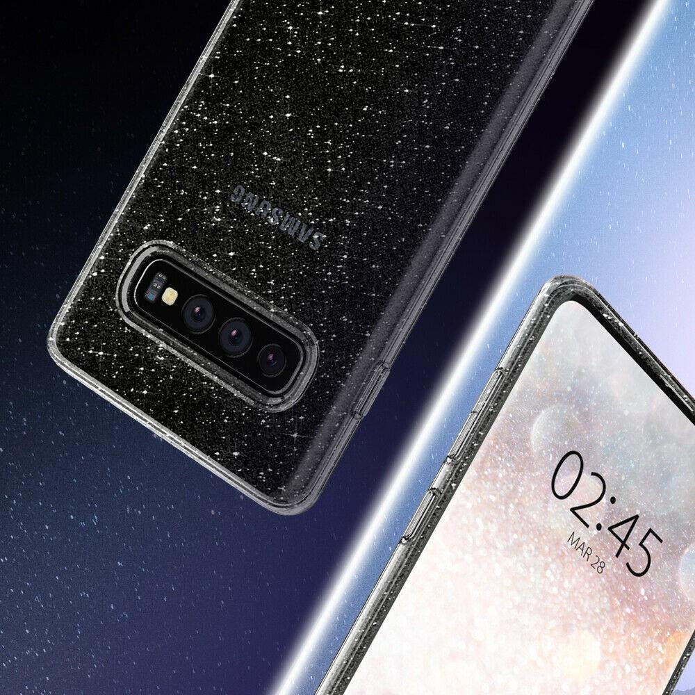 Противоударен Блестящ Калъф за Samsung S10 Plus, Spigen Liquid Crystal Glitter Quartz Case, Прозрачен (6)