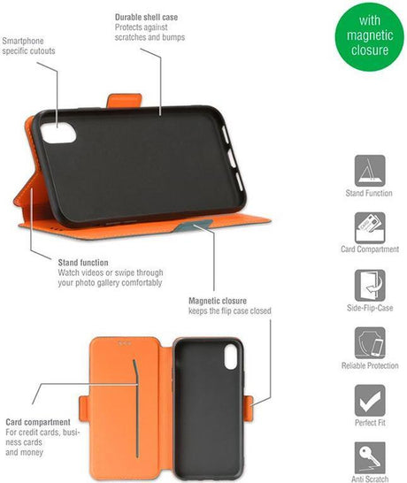 Луксозен Кожен Калъф за iPhone SE 2022/2020 8/7, 4Smarts Two Tone Book Case, Черен (2)