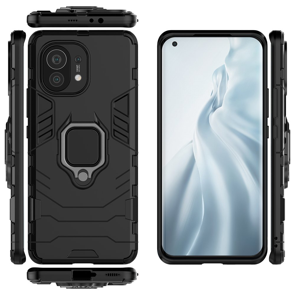 Калъф със Стойка-Пръстен за Xiaomi Mi 11, Kickstand Armor Case, Черен (5)