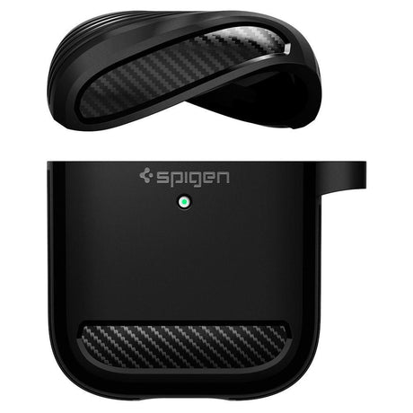 Противоударен Силиконов Калъф за Apple AirPods 2, Spigen Rugged Armor Case, Черен (7)