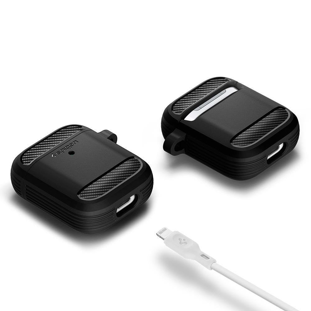 Противоударен Силиконов Калъф за Apple AirPods 2, Spigen Rugged Armor Case, Черен (6)