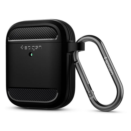 Противоударен Силиконов Калъф за Apple AirPods 2, Spigen Rugged Armor Case, Черен (2)
