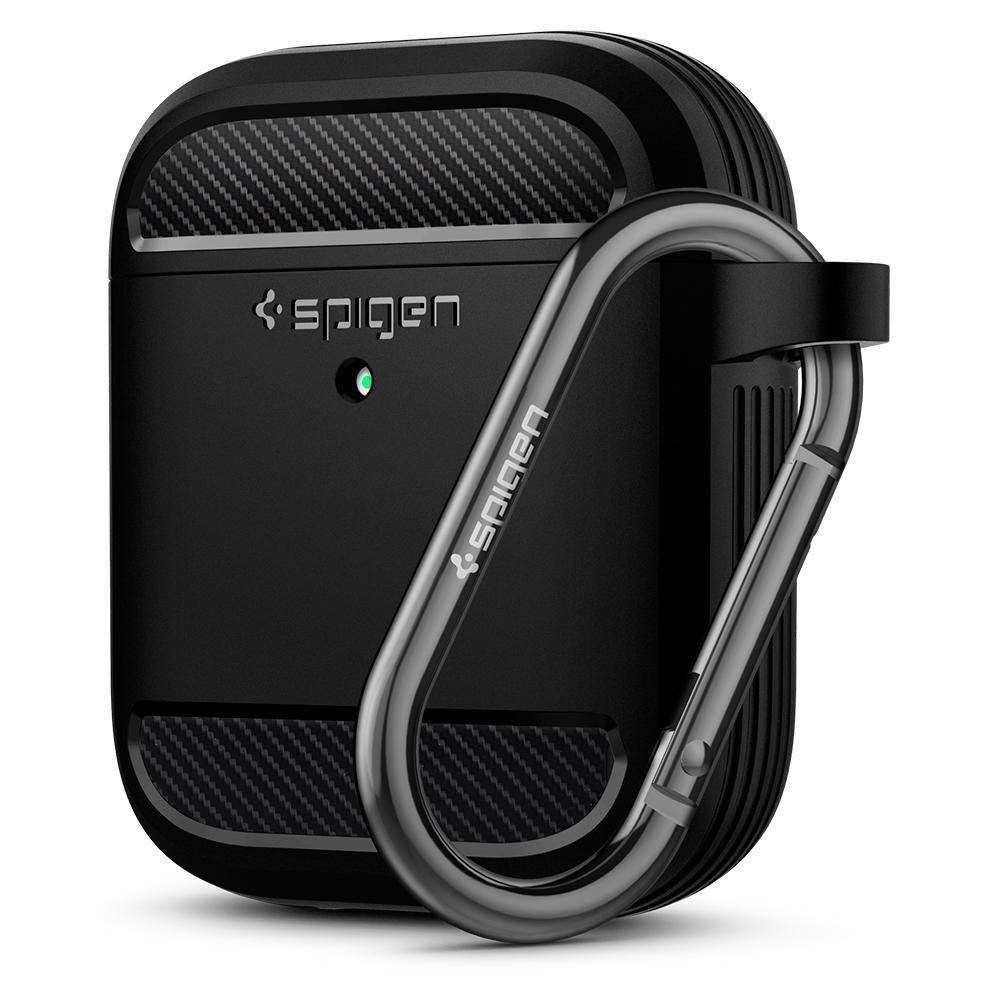 Противоударен Силиконов Калъф за Apple AirPods 2, Spigen Rugged Armor Case, Черен