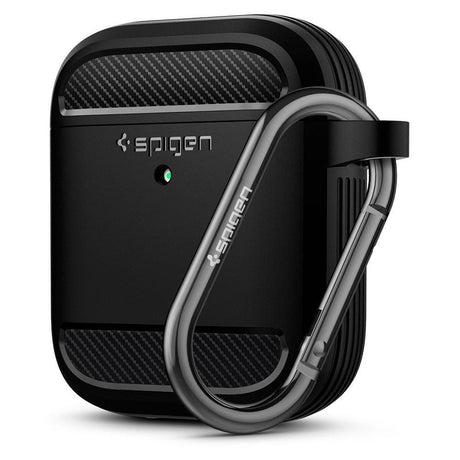 Противоударен Силиконов Калъф за Apple AirPods 2, Spigen Rugged Armor Case, Черен