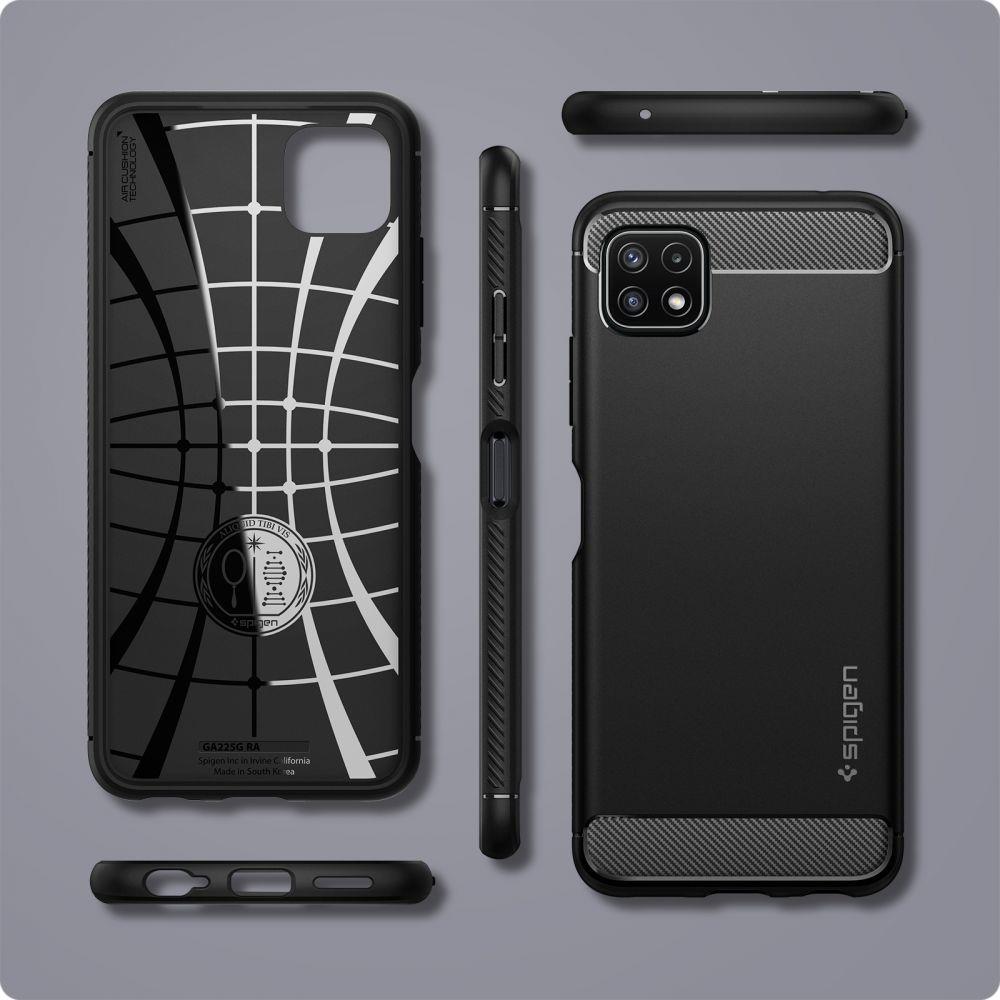 Противоударен Силиконов Калъф за Samsung A22 5G, Spigen Rugged Armor Case, Черен (2)