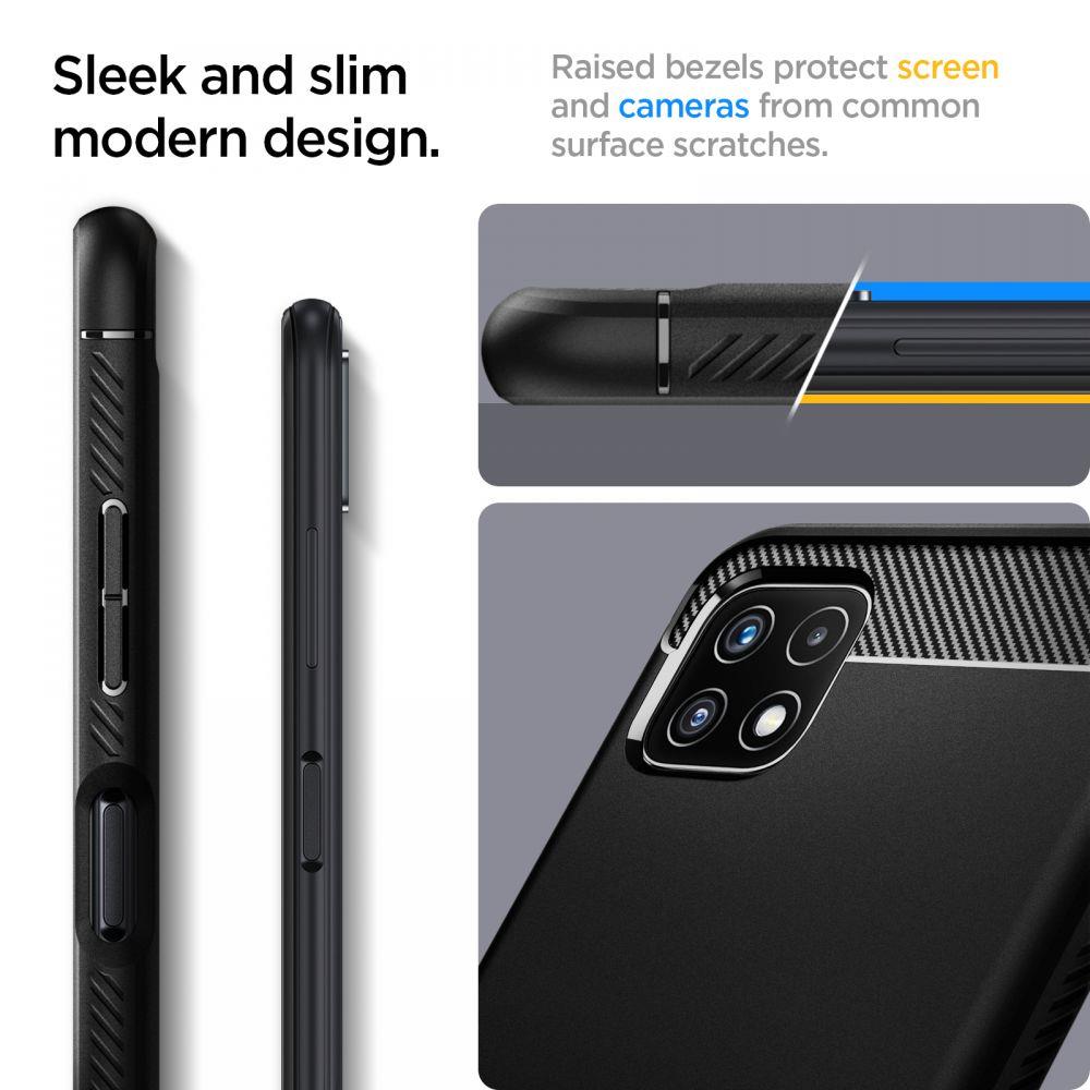 Противоударен Силиконов Калъф за Samsung A22 5G, Spigen Rugged Armor Case, Черен (3)