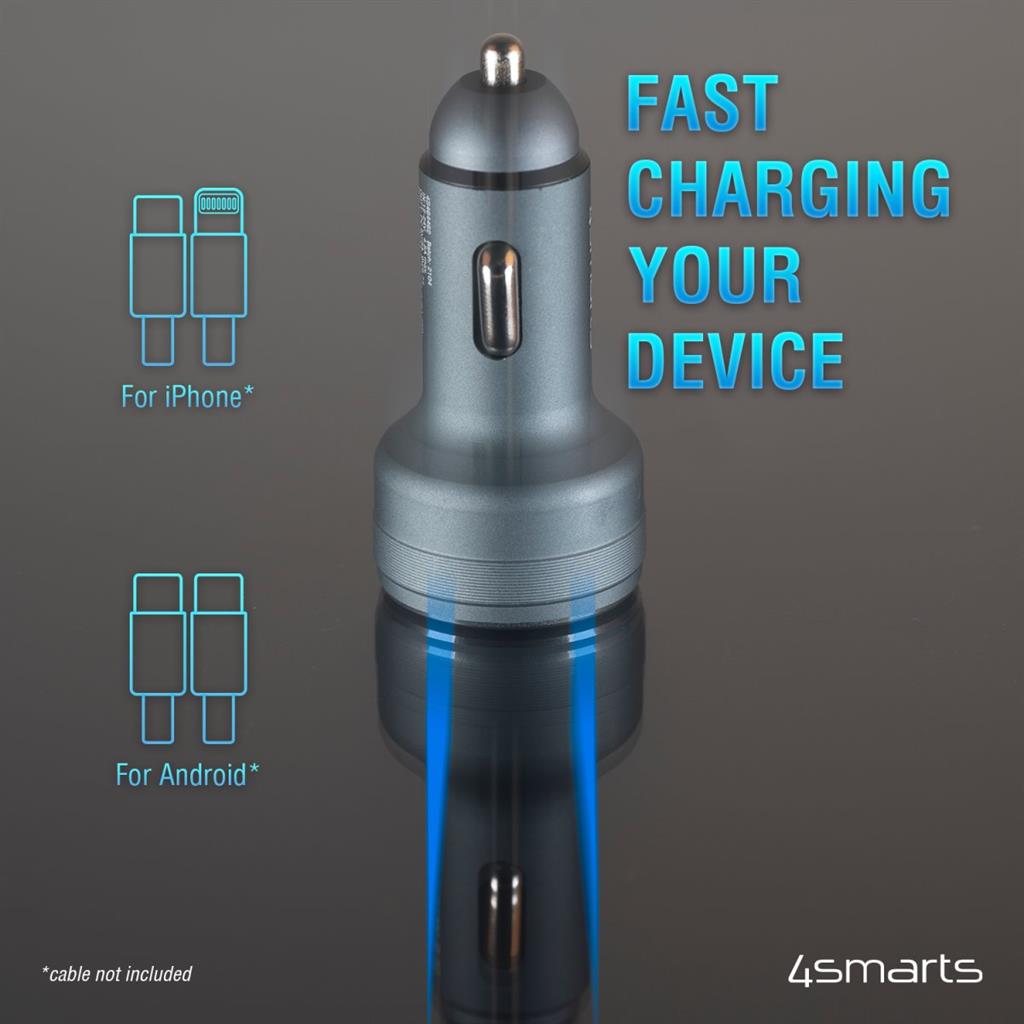 Бързо Зарядно за Кола с Два USB-C Изхода, 4Smarts 12v PD 45W, Черен (3)