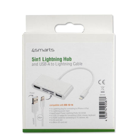 Адаптер за iPhone и iPad, 4Smarts 5in1 Hub Lightning to USB/SD/HDMI, Бял (5)