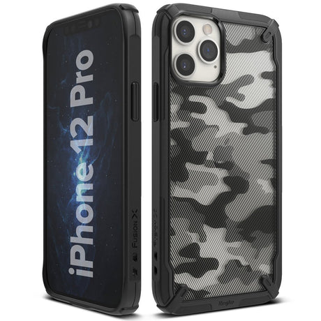 Противоударен Хибриден Калъф за iPhone 12/Pro, Ringke Fusion X Camouflage Case, Черен (2)