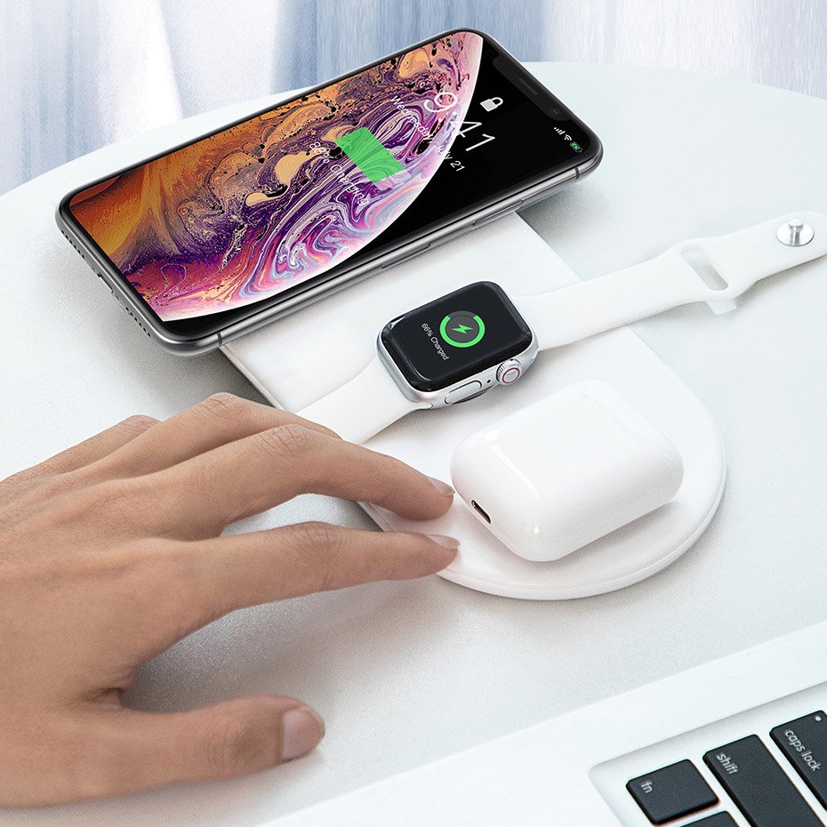 Комбинирано Безжично Зарядно за Apple Watch, iPhone и Airpods, Baseus 3in1 18W, Черен (2)