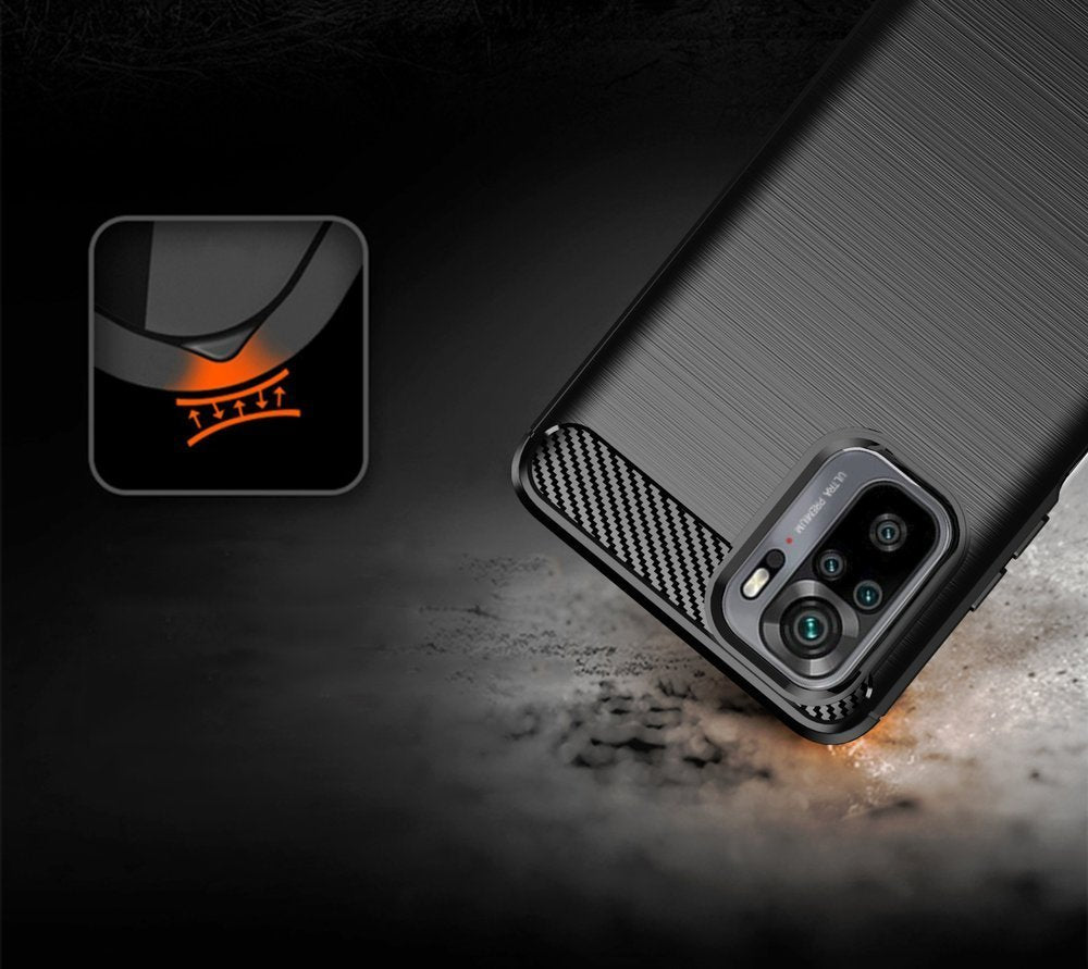 Противоударен Силиконов Калъф за Xiaomi Redmi Note 10/10S, Forcell Carbon Case, Черен (4)