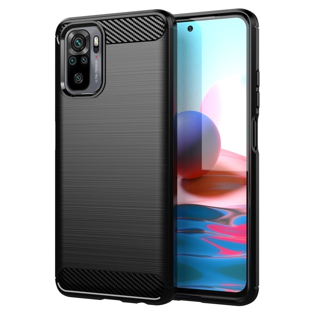 Противоударен Силиконов Калъф за Xiaomi Redmi Note 10/10S, Forcell Carbon Case, Черен