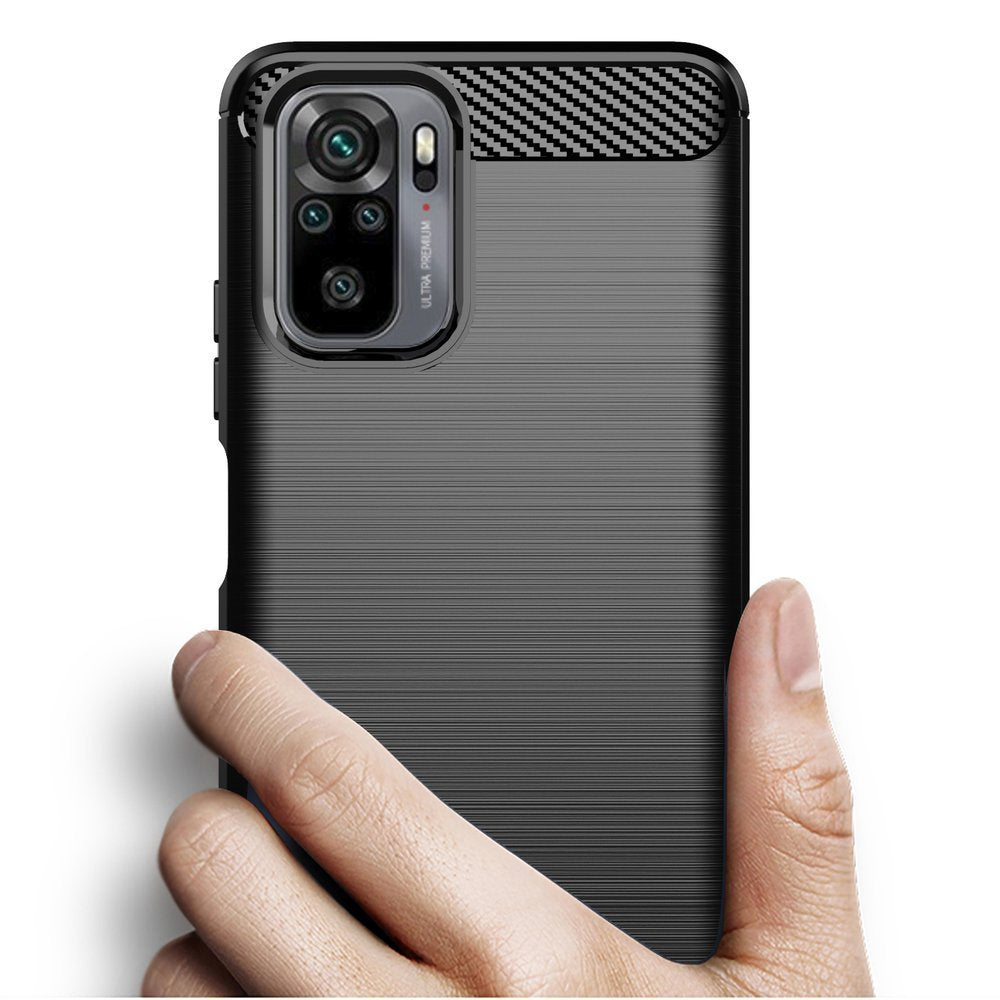 Противоударен Силиконов Калъф за Xiaomi Redmi Note 10/10S, Forcell Carbon Case, Черен (2)