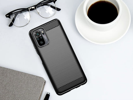 Противоударен Силиконов Калъф за Xiaomi Redmi Note 10/10S, Forcell Carbon Case, Черен (3)