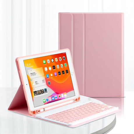 Калъф с Клавиатура за iPad 9/ 8/ 7 10.2", Bluetooth Keyboard Case, Розов
