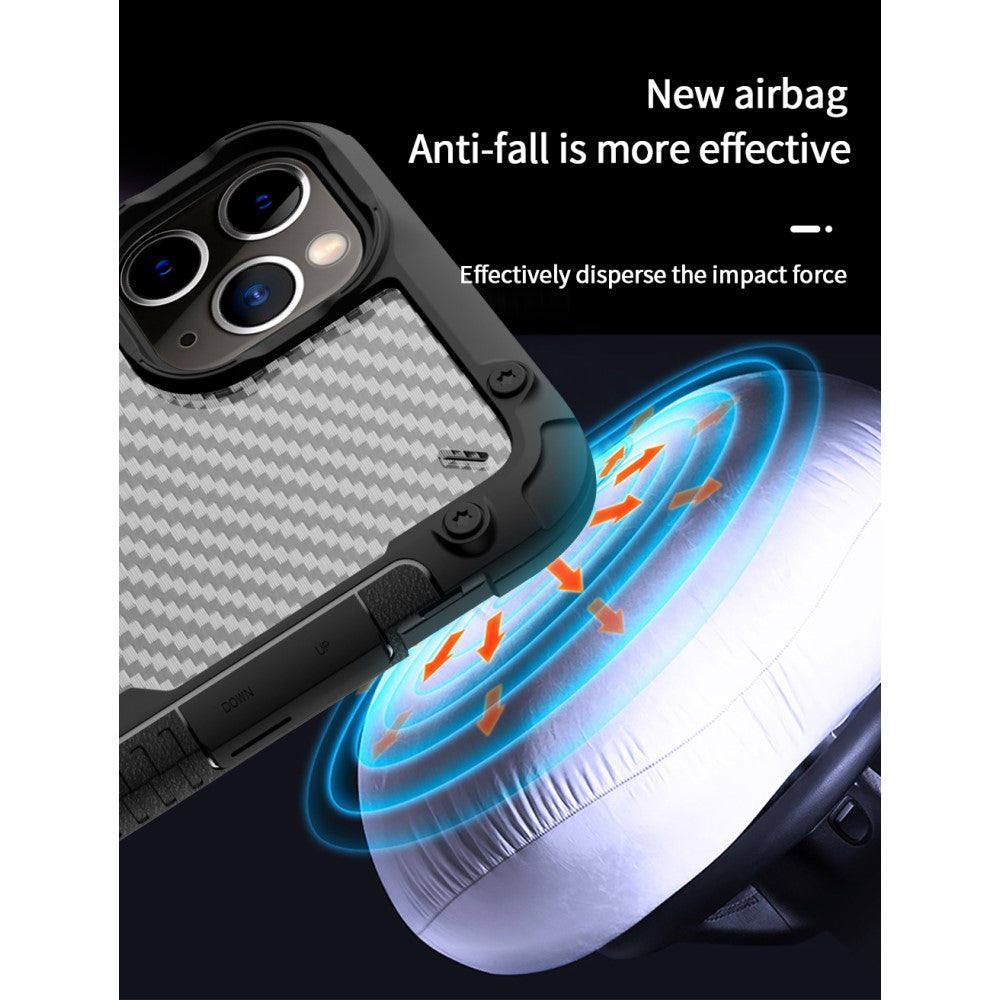 Противоударен Карбонов Калъф за iPhone 12/Pro, Fiber Armor Case, Черен (3)