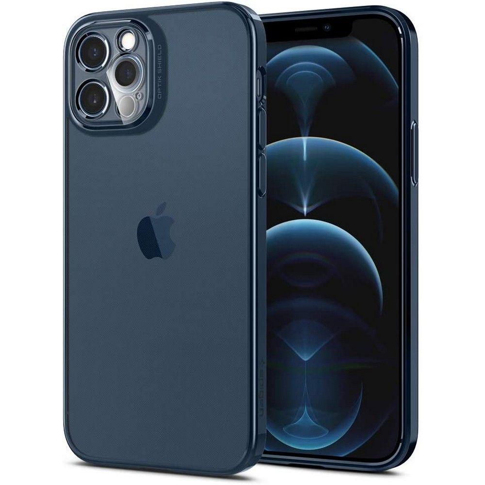 Противоударен Силиконов Калъф за iPhone 12/Pro, Spigen Optic Crystal Case, Син (2)