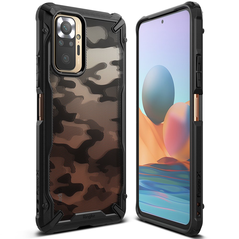 Противоударен Хибриден Калъф за Xiaomi Redmi Note 10 Pro/Max, Ringke Fusion X Camo Case, Черен (2)