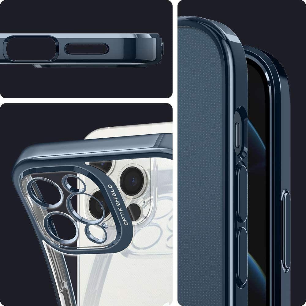 Противоударен Силиконов Калъф за iPhone 12/Pro, Spigen Optic Crystal Case, Син (3)