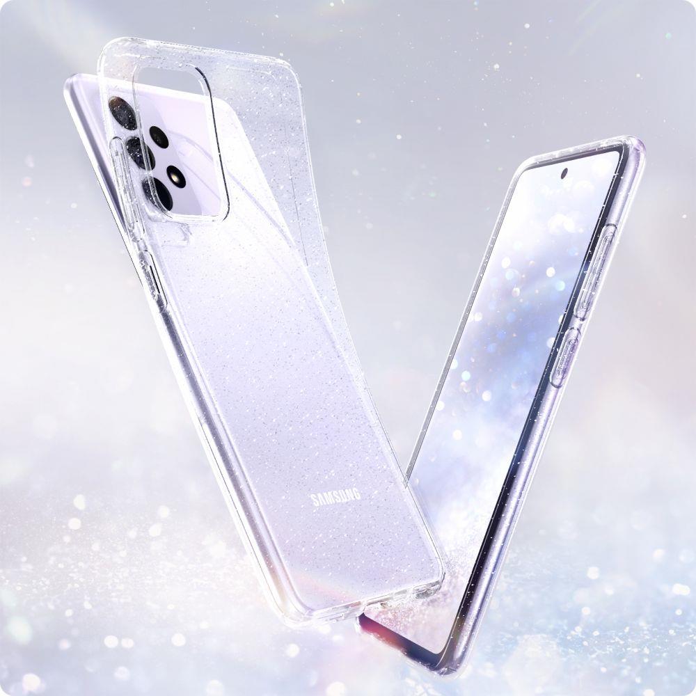 Противоударен Блестящ Калъф за Samsung A72, Spigen Liquid Crystal Glitter Quartz Case, Прозрачен (2)
