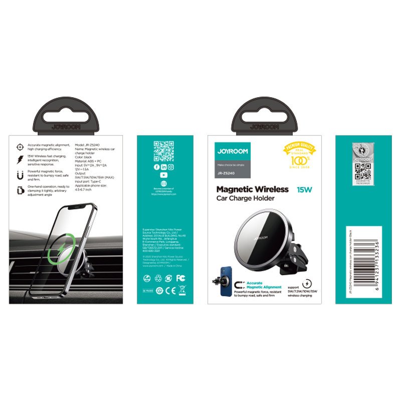 Безжично Зарядно-Стойка за Кола за iPhone, Joyroom Magsafe Charger 15w, Черен (6)