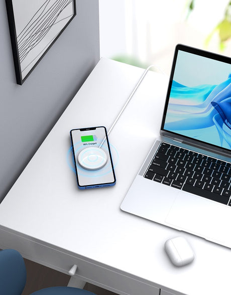 Безжично Магнитно Зарядно за iPhone, Choetech Magsafe Wireless Pad 15w, Бял (5)