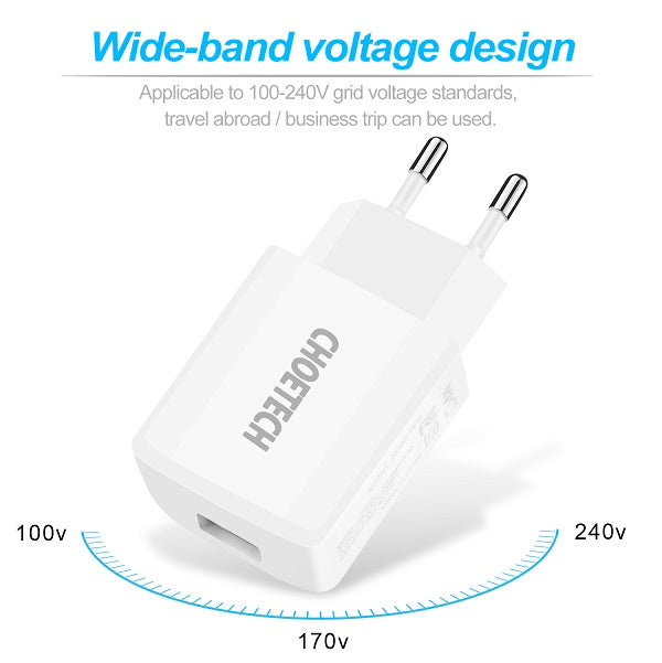 Зарядно за Телефон, Choetech 220v USB Wall Charger 10W, Бял (7)