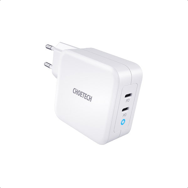 Двойно Зарядно за Apple Macbook и Лаптопи с USB-C, Choetech 220v Dual GaN 100W, Бял (2)
