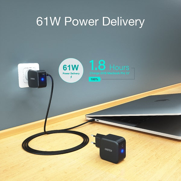 Зарядно за Apple Macbook и Лаптопи с USB-C, Choetech 220v Mini GaN 61W, Черен (2)